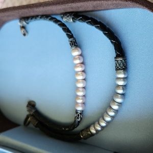 Leather & faux pearl bracelets